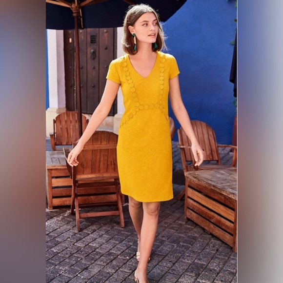 Boden Dresses & Skirts - BODEN 
Saskia Jersey Trim Dress
Tuscan Gold 
Size 2R